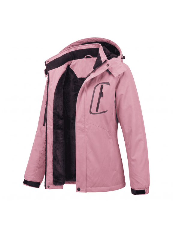 Winter Coats for Women Waterproof Ski Jacket Warm Snow Jackets Windproof Windbreaker Hooded Raincoat, Pink S