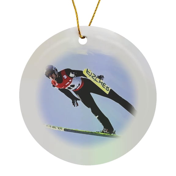 3drose, Ski Jumping, Circle Porcelain Ornament