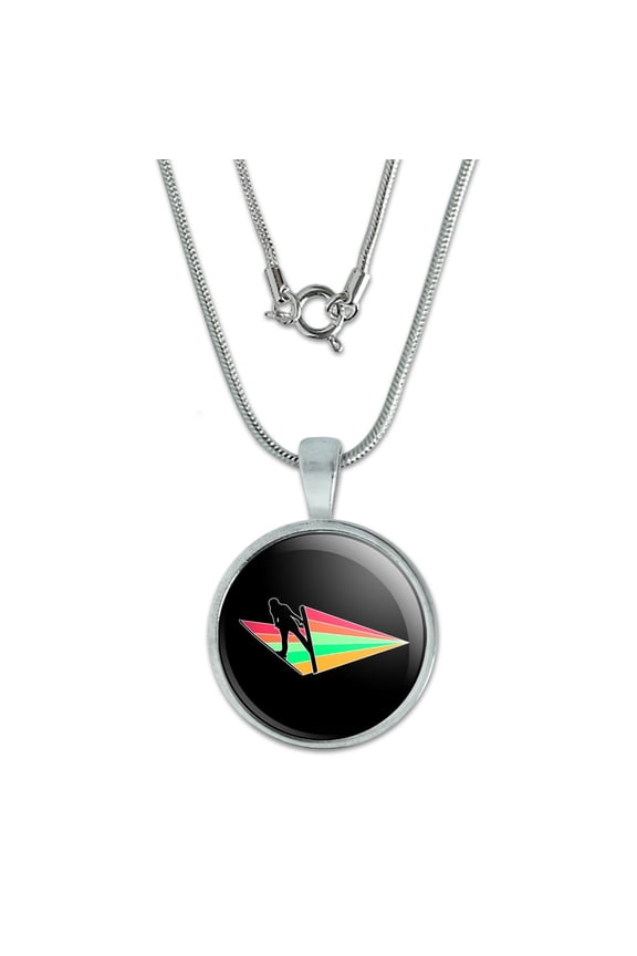 Ski Jumping Rainbow 0.75" Pendant with Sterling Silver Plated Chain