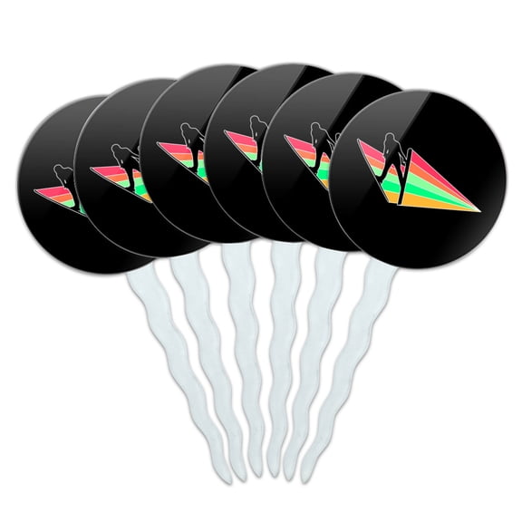 Ski Jumping Rainbow Cupcake Picks Toppers Decoration Set of 6