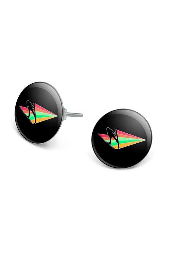 Ski Jumping Rainbow Novelty Silver Plated Stud Earrings