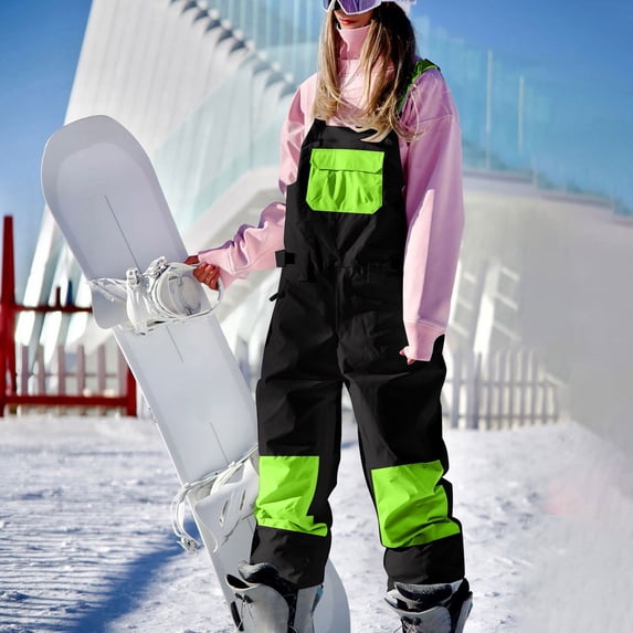 Ski Jumpsuit Men Womens Waterproof Snowpants Windproof Ski Bib Pants Winter Outdoor Warm Overalls Green XL