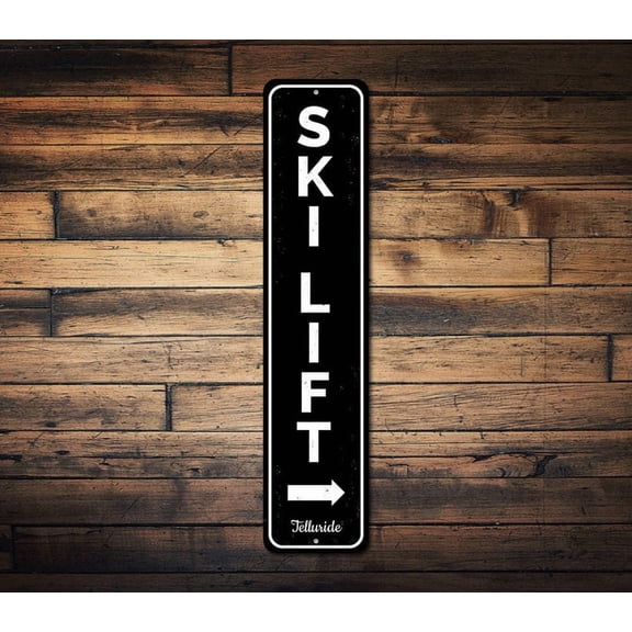 Ski Lift Vertical Sign Custom Arrow Skiing Location Name Sign Metal Ski Lover Gift Lodge Decor - Ski Lifts - Size: 16 x 4 Inches