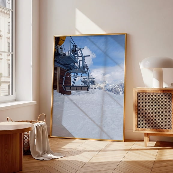 Ski Lift Wall Art Print Alpine Mountain Landscape Poster Ski Travel Print Winter Sports