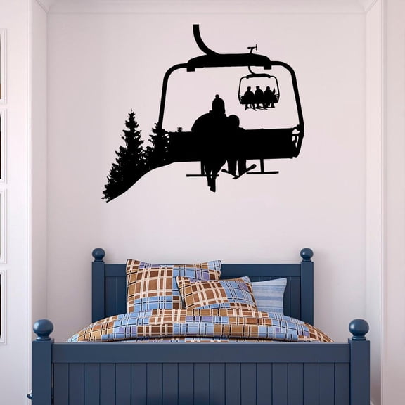 Ski Lift Wall Decal Skiers for Teen Decals Snowboard Winter Sport Wall Decals Skiing Bedroom Kids Mountain Decor Posters 48x42cm