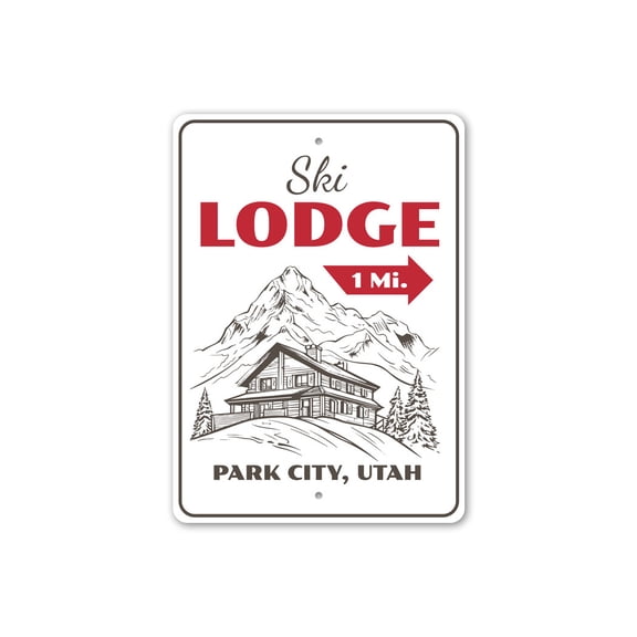 Ski Lodge 1 Mile Park City Utah Aluminum Metal Decor Sign - 10x14 inches
