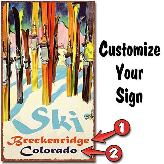 Ski Lodge Personalized Sign -"Skis" Retro Customized Poster