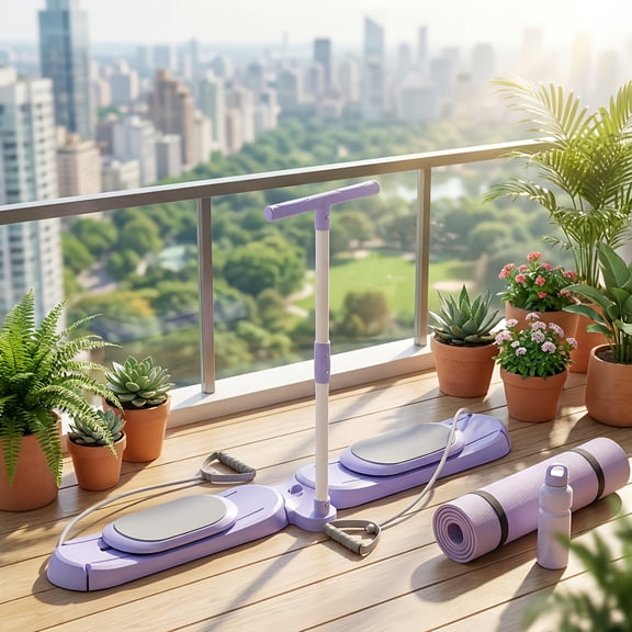 Ski Machine Exercise Trainer with Silent Bearings and Anti-Slip Base, Purple Full-Body Workout Equipment for Leg, Pelvic, and Cardio Training at Home