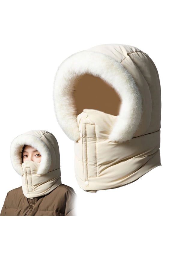 Ski Mask Balaclava for Women,Winter Full Face Mask Hooded Scarf for Cold Weather,Warm Fleece Head Cover Neck Warmer(Beige)