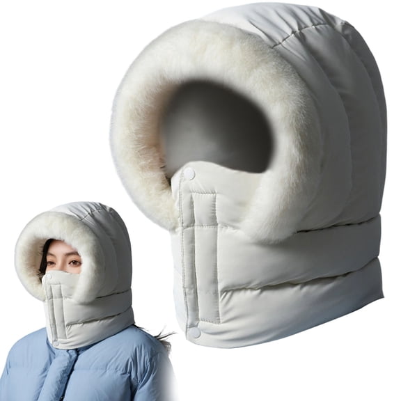 Ski Mask Balaclava for Women,Winter Full Face Mask Hooded Scarf for Cold Weather,Warm Fleece Head Cover Neck Warmer(White)