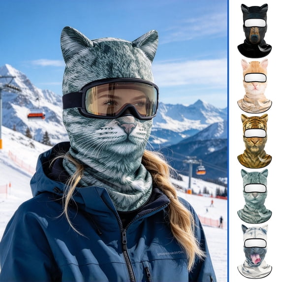 Ski Mask, Cat Balaclava with Raised Ear Details and Neck Coverage for ...