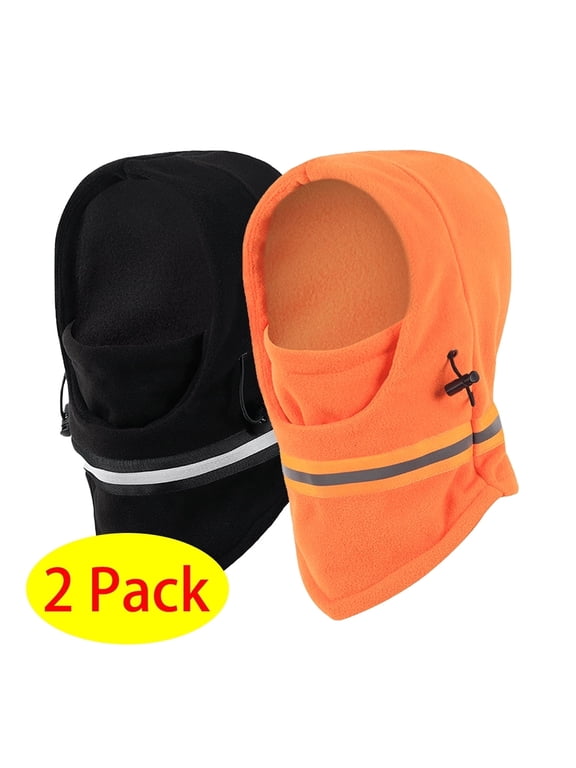 2 Pack Fleece Balaclava Winter Mask for Men Cold Weather Ski Masks Face Shield Black Orange