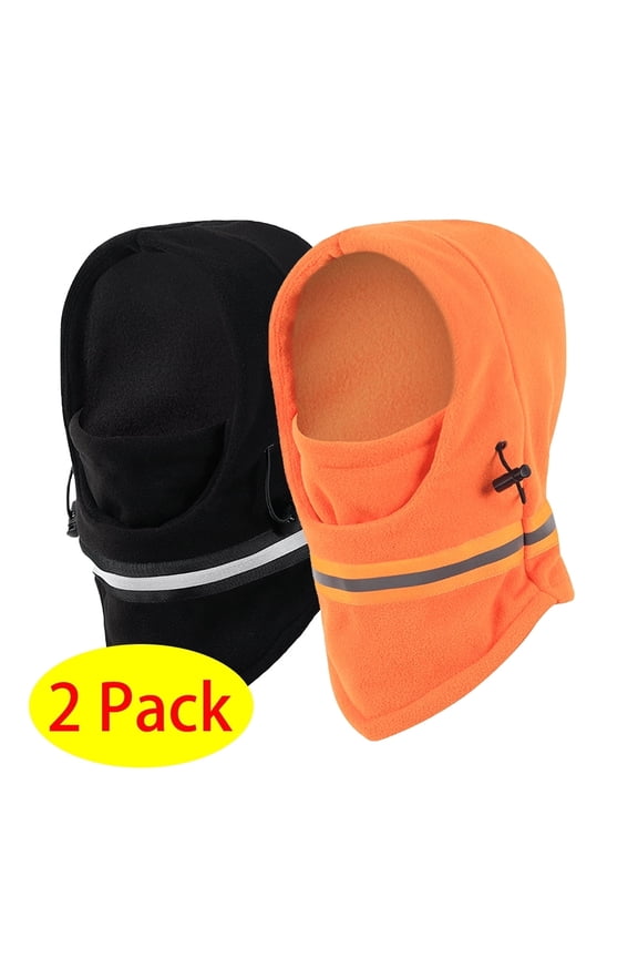 2 Pack Fleece Balaclava Winter Mask for Men Cold Weather Ski Masks Face Shield Black Orange