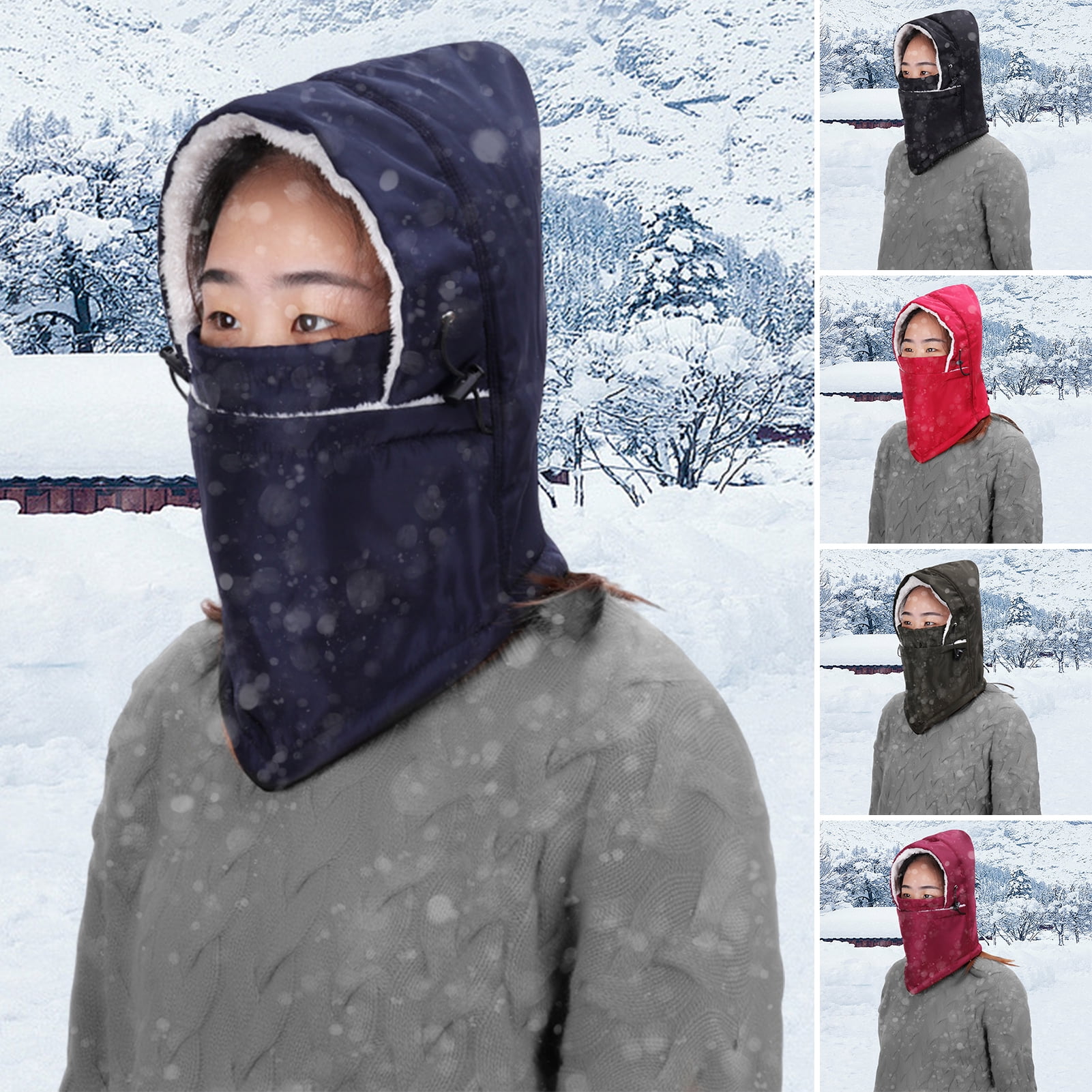Fleece Balaclava Ski Mask Full Face Covering Hood Drawstring Winter Warm Balaclava Ski Masks - Winter Face Mask Warm Fleece Hood Snow  main image 3