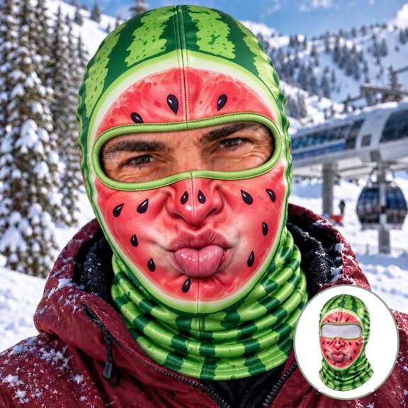 Ski Masks,Novelty Watermelon Pattern Full Face Balaclava,Elastic Comfort Neck Gaiter,Fun Printed Head Cover For Winter Outdoor Activities And Costume Party