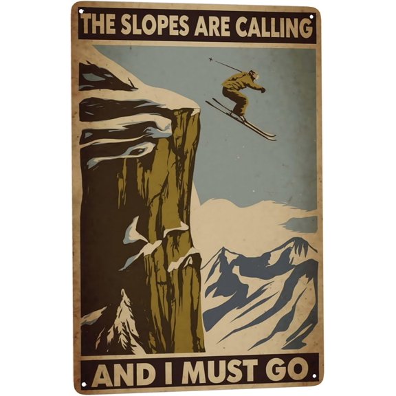 Ski Mountain Metal Wall Art Vintage Style Weatherproof Decor 8x12 Inch Hanging Sign for Chalet Cabin Office