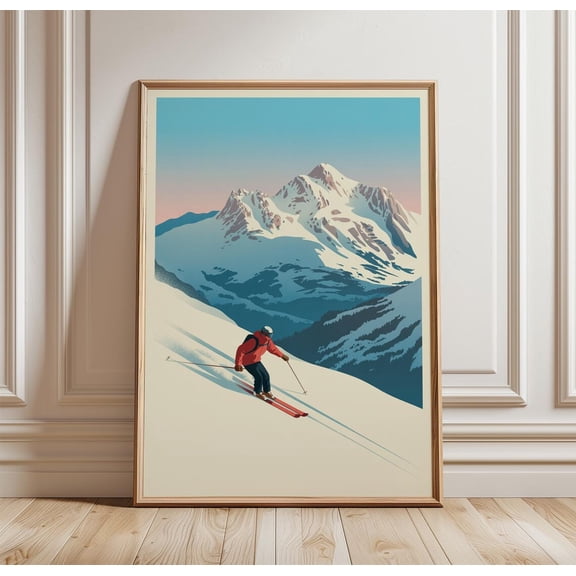 Ski Mountain Vintage Winter Travel Retro Snow Landscape Decor Unframed Paper Print