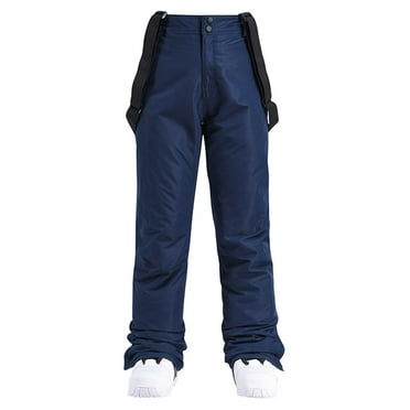 Ski Pants Men Insulated Bib Overalls Solid Color 1 Piece Suspenders Snowboarding Overalls Snow Pants Womens Blue L