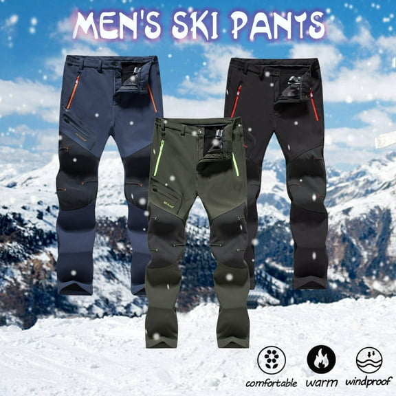 Ski Pants Men Snow Pants Windproof Outdoor Camping Hiking Thick Trousers Pants Snow Pants Womens Black L