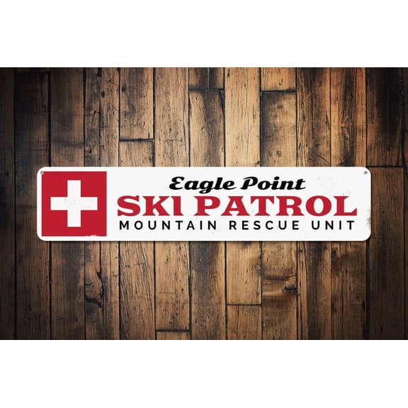 Ski Patrol Sign Mountain Rescue Unit Sign Custom Cabin Decor Metal Ski Lodge Sign Skiing Sign Patrol - Size: 16 x 4 Inches