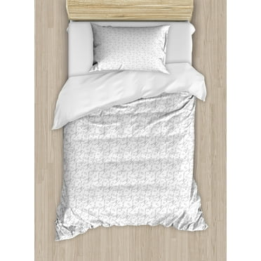 Ski Pattern Duvet Cover Set Twin Size, Simplistic Monochromatic Hand Drawn Like Outline Skiing Accessories, Decorative 2 Piece Bedding Set with 1 Pillow Sham, Dark Grey and White, by Ambesonne