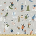 thumbnail image 1 of Ambesonne Ski Pattern Fabric by the Yard Upholstery, Pastel Winter People, 1 Yard, Pale Taupe and Multicolor, 1 of 4