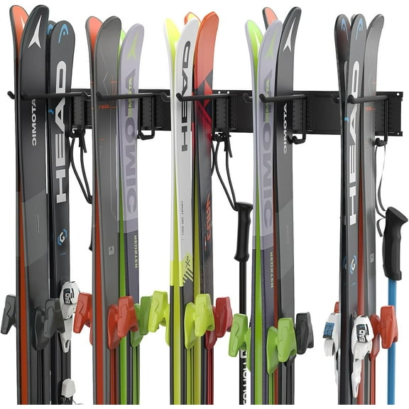 Ski Rack, Wall Mounted Storage for Garage Organizer System, 10 Pairs of Skis Holder Home Shed, Holds Up to 300lbs