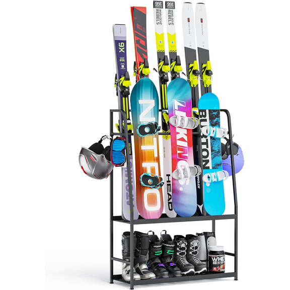 Ski Rack for Garage,Freestanding Snowboard Rack, Heavy Duty Steel Floor Stand Ski Organizer for Garage Basement