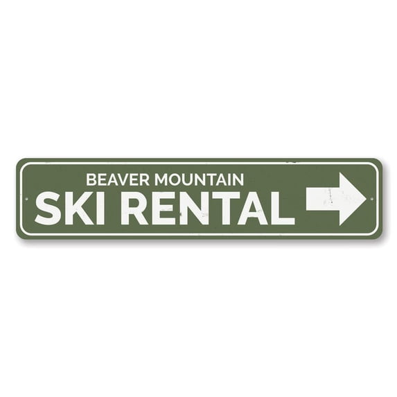Ski Rental Arrow Sign Mountain Cabin Decor Skiing Aluminum Sign - 4x18 inches