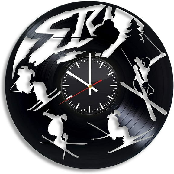 Ski Resort Snow Sport Trick Figure Snowboarding Skier Vinyl Wall Clock, Vinyl Record Handmade Art Decor for Home Room Kitchen, Vintage Original Gift For Any Occasion, Party Supplies Decoration