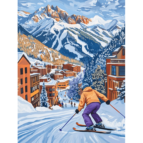 Ski Resort Winter Landscape Canvas Painting Suitable for Living Room Bedroom Office Hotel and Ski Lodge Decoration.