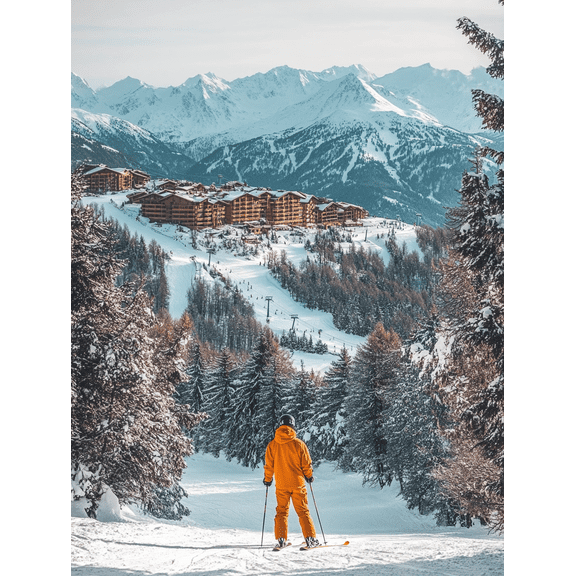 Ski Resort Winter Landscape Canvas Print/Wall Art Suitable for Living Room Bedroom Office Ski Lodge and Hotel Decoration.