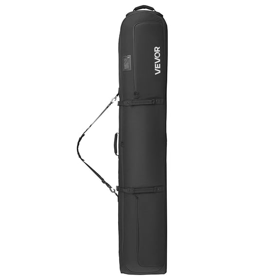Ski Roller Bag 175cm 600D Waterproof Oxford Fabric Padded Snowboard Bag with Wheels Adjustable Straps for Skis Poles Goggles Gloves Helmet Boots Black