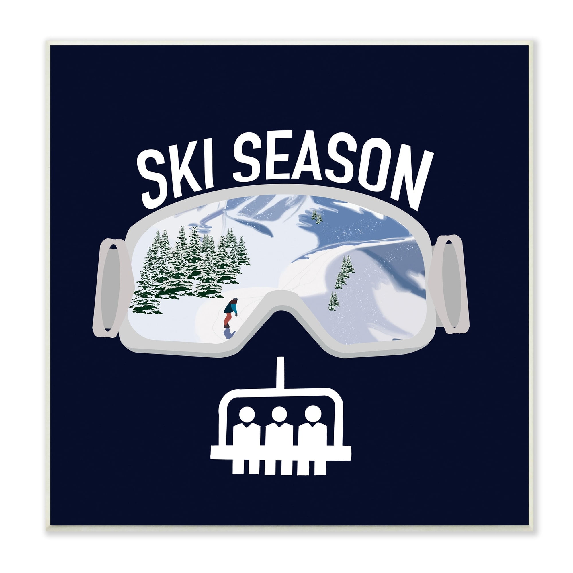 Ski Season Phrases Sports Goggles Snowboard Slopes Blue 12 in x 12 in Framed Painting Art Print, by Stupell Home Décor