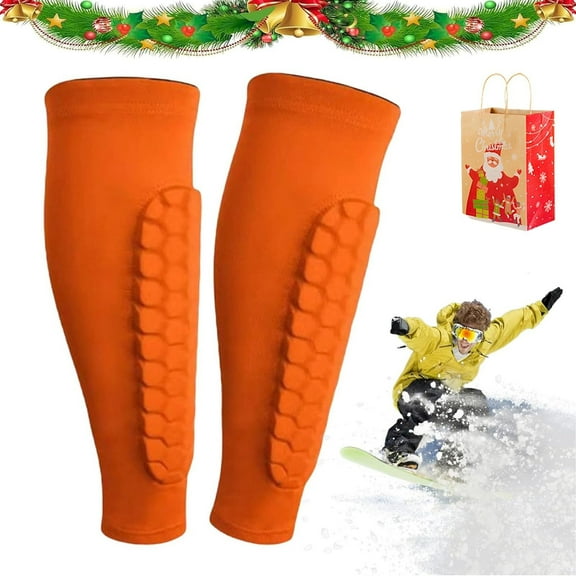 Ski Shin Guards Gel, Calf Compression Sleeve with Honeycomb Pads, Breathable Elastic Anti-Collision Leggings for Skiing, Soccer Shin Guards Shin Pads for Kids Youth Adult