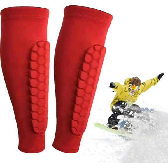 Ski Shin Guards with Honeycomb Padding - Compression Sleeve Shin Protection for Skiing, Distributes Boot Pressure, Multiple Sizes