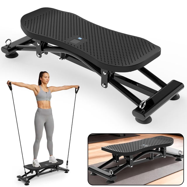 Ski Simulator, Indoor Skiing Machine, Sliding Fitness Trainer with Resistance Bands, Detachable Bands, Non-Slip Base, 300 Lbs Capacity, for Core Leg Arm Workout, Full-Body Cardio at Home Gym, Black