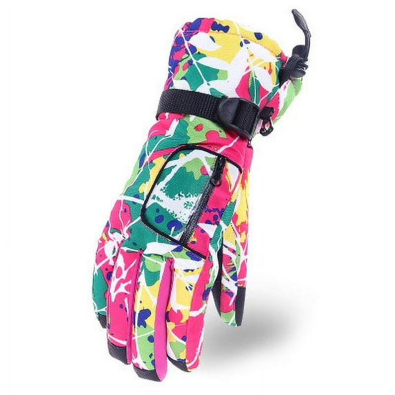 Ski Skiing Gloves Men Women Snow Mittens Waterproof Warm Gloves Anti-slip Snowboarding Motorcycle Gloves (women pink)