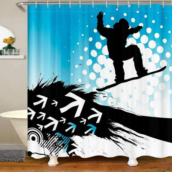 Ski Slope Shower Curtain for Winter Seasonal Sport Bathroom Fabric Shower Curtain Set Telfer and Snowboarding Bath Curtain Stalls Bathtubs Decor Geometry Arrow Waterproof Curtains 72"x84"