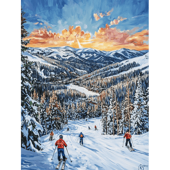Ski Slope Sunset Landscape Canvas Print/Painting Perfect for Living Room Bedroom Office Cabin Decor Ski Lodge Decor and Mountain Home Decor