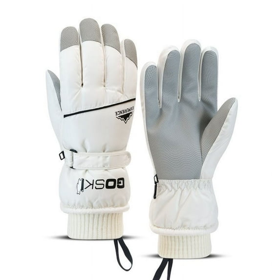 Ski Snow Gloves Men Women Winter Thermal Waterproof Windproof TouchScreen Warm-White