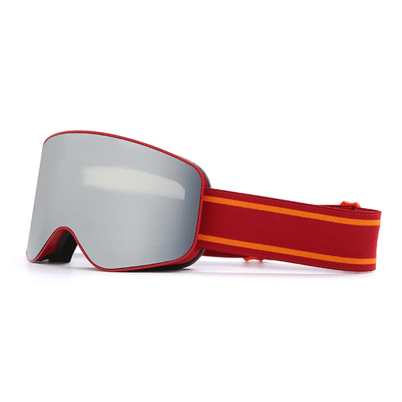 Ski Snowboard Goggles for Men & Women Protection Anti-Fog Dual Lens over-Glasses with Cylindrical Design Dark Red Frame