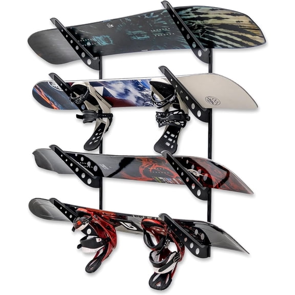 Ski & Snowboard Rack, Adjustable Wall Mount Rack Storage System for 4 Boards, Heavy-Duty Garage Wall Organizer for Ski & Snowboards (Snowboard - Black)
