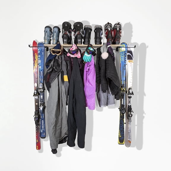 Ski/Snowboard Shelf with 10 Hooks. Perfect for Hanging all your winter gear!