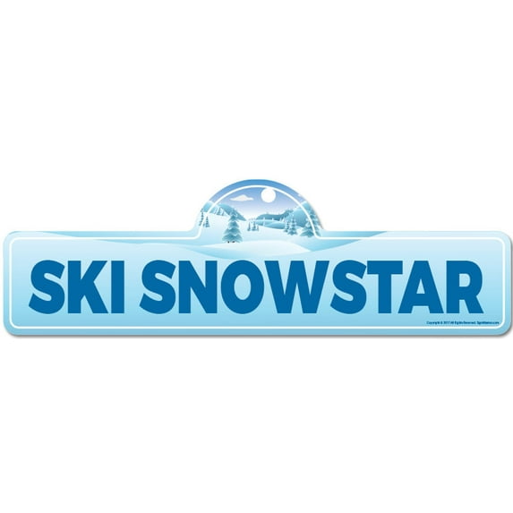 Ski Snowstar Street Sign | Indoor/Outdoor | Skiing Skier Snowboarder Décor for Ski Lodge Cabin Mountian House | SignMission personalized gift
