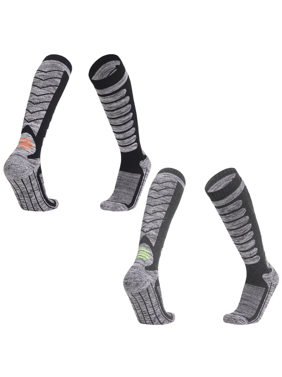 Ski Socks 2 Pairs Pack for Skiing, Snowboarding, Outdoor Sports Performance Socks,Cross Country Skis Snowboard socks for Skiing Outdoor socks-Black+Dark Gray