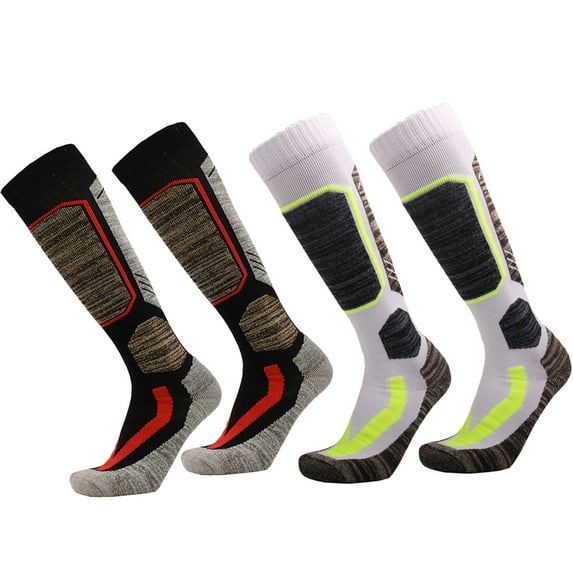 Ski Socks 2 Pairs,Ski Socks Outdoor Sports Thickened Mountaineering Socks Thermal Knee High Winter Snowboard Sport Socks Men Women, Hunting - Black + White