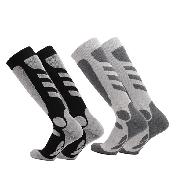 Ski Socks 2 Pairs,Ski Socks Outdoor Sports Thickened Mountaineering Socks Thermal Knee High Winter Snowboard Sport Socks Men Women, Hunting - Black + light gray