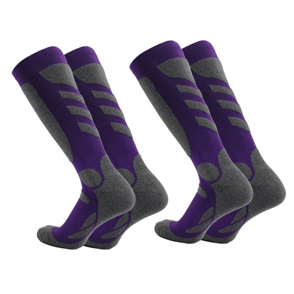 Ski Socks 2 Pairs, Thermal Knee High Warm Socks for Snowboarding, Hiking, Cold Weather, Snow, Hunting - Purple