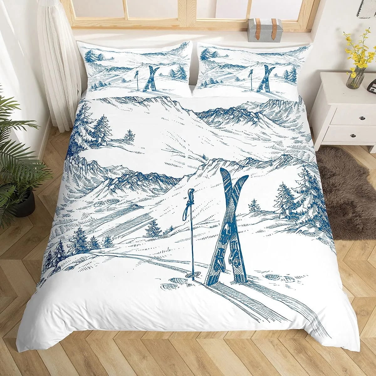 Ski Sports Duvet Cover Set Full Size Winter Sports Skiing Bedding Sets